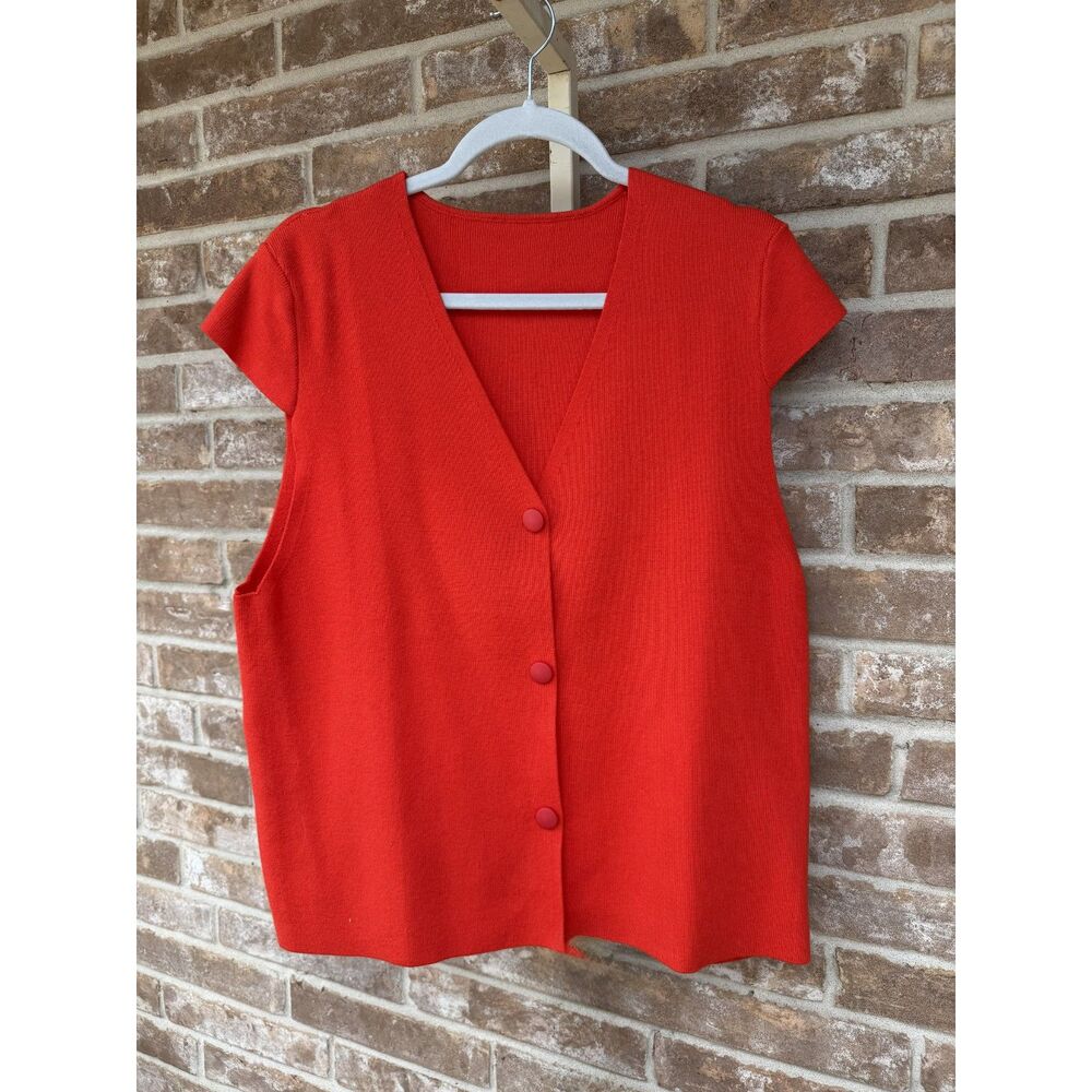Red V-Neck Cotton Blend Knit Sweater Vest Top, Size L